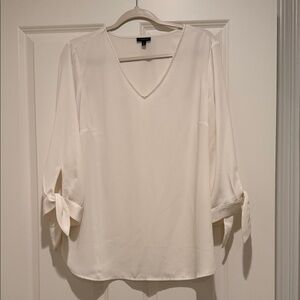Talbots Cream V-Neck Blouse with Tie Sleeves